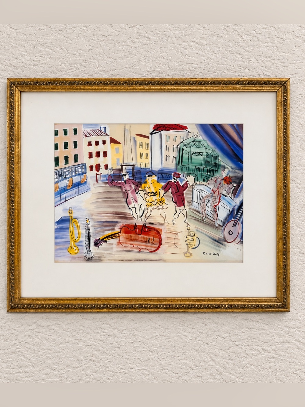 Vintage Raoul Dufy Art Print Framed Ornate Gold Frame Village Frame Gallery